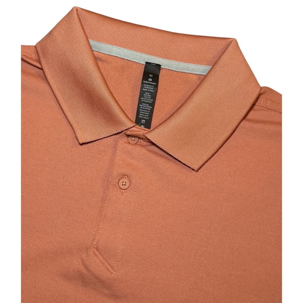 Lululemon Evolution Polo Shirt Mens Medium Orange Pima Cotton Blend Short Sleeve